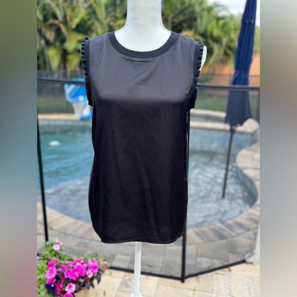 Karl Lagerfeld mixed media ruffle sweater top